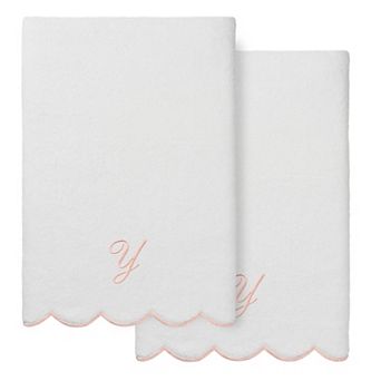 Linum Home Textiles Adornia Turkish Cotton Scallop 2 pc Pink Personalized Bath Towel Set