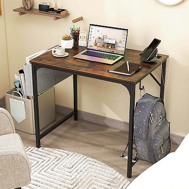 Costway 32" Computer Desk Small with Charging Station Storage Bag Headphone Hook