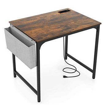 Costway 32" Computer Desk Small with Charging Station Storage Bag Headphone Hook