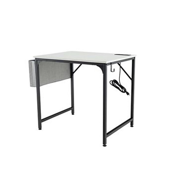 Costway 32" Computer Desk Small with Charging Station Storage Bag Headphone Hook