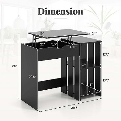 Costway Lift Top Computer Desk Standing Desk with Hidden Compartments Storage Shelves