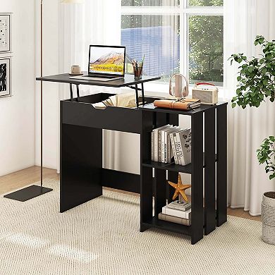Costway Lift Top Computer Desk Standing Desk with Hidden Compartments Storage Shelves