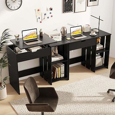 Costway Lift Top Computer Desk Standing Desk with Hidden Compartments Storage Shelves