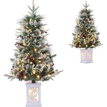 Small Christmas Tree 2PCS, 3FT Artificial Desktop Tree with 78 White Lights & Snowflake Box Base
