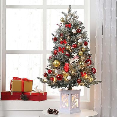 Small Christmas Tree 2PCS, 3FT Artificial Desktop Tree with 78 White Lights & Snowflake Box Base