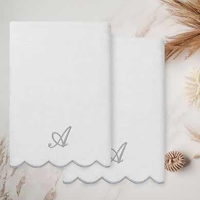 Linum Home Textiles Adornia Turkish Cotton Piped Scallop 2-pc. Personalized Bath Towel Set