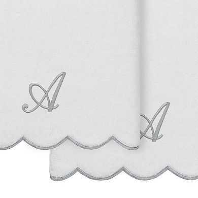 Linum Home Textiles Adornia Turkish Cotton Piped Scallop 2-pc. Personalized Bath Towel Set
