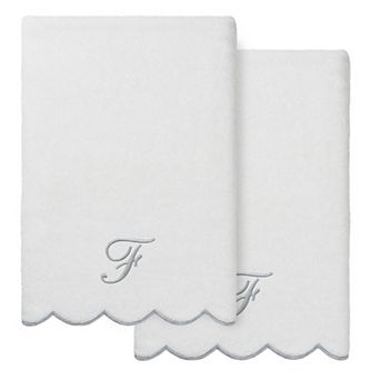 Linum Home Textiles Adornia Turkish Cotton Piped Scallop 2 pc Personalized Bath Towel Set
