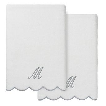 Linum Home Textiles Adornia Turkish Cotton Piped Scallop 2 pc Personalized Bath Towel Set