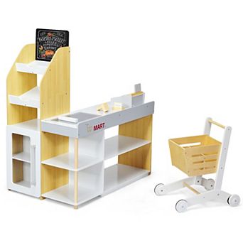 Costway Grocery Store Playset Pretend Play Supermarket Shopping Set with Shopping Cart