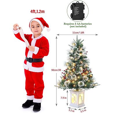 3ft Pre-Lit Artificial Christmas Trees,Snow Flocked Tips, 78 Warm LEDs, 8 Modes,Snowman Box