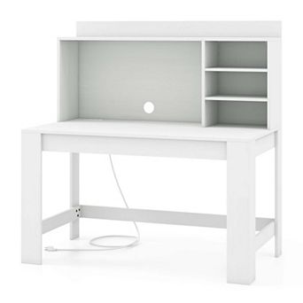 Costway Computer Desk with Hutch 2 Power Outlets USB Type-c charging Ports 3 Shelves White