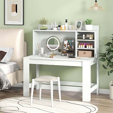Costway Computer Desk with Hutch 2 Power Outlets USB Type-c charging Ports 3 Shelves White
