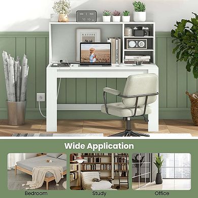 Costway Computer Desk with Hutch 2 Power Outlets USB Type-c charging Ports 3 Shelves White
