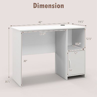 Costway Modern Computer Desk with Cabinet Cable Holes Open Shelf Storage for Home Office