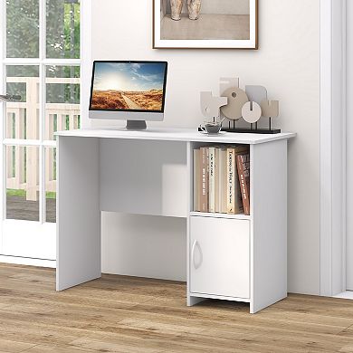 Costway Modern Computer Desk with Cabinet Cable Holes Open Shelf Storage for Home Office