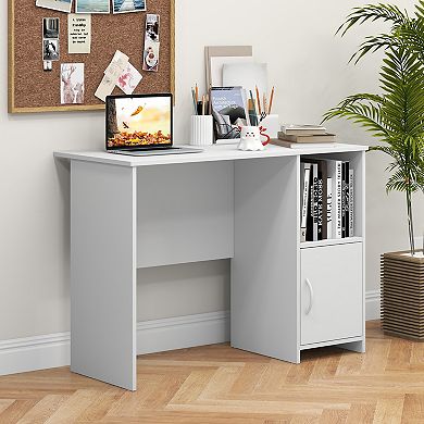 Costway Modern Computer Desk with Cabinet Cable Holes Open Shelf Storage for Home Office