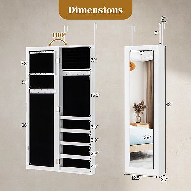 Costway Jewelry Cabinet Wall or Door Mounted Jewelry Armoire with Full-Length Mirror