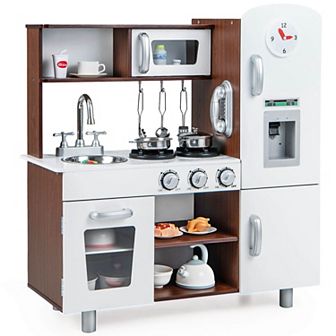 Costway Kids Kitchen Playset Pretend Play Kitchen Toy with Realistic Sounds & Lights