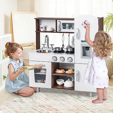 Costway Kids Kitchen Playset Pretend Play Kitchen Toy with Realistic Sounds & Lights