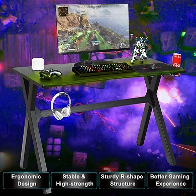 Costway Gaming Desk Computer Desk Table w/Cup Holder Headphone Hook Gamer Workstation