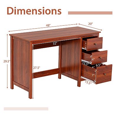 Costway 48" Home Office Desk with 3 Drawers Computer Desk PC Laptop Workstation Brown