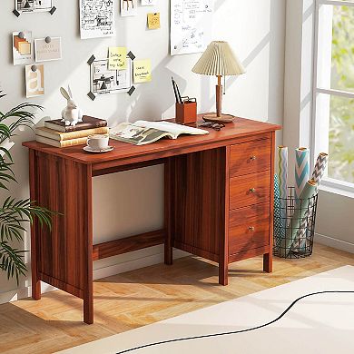 Costway 48" Home Office Desk with 3 Drawers Computer Desk PC Laptop Workstation Brown