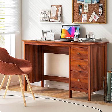 Costway 48" Home Office Desk with 3 Drawers Computer Desk PC Laptop Workstation Brown