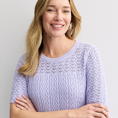 Women's Croft & Barrow® Elbow Pointelle Pullover Sweater