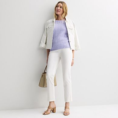 Women's Croft & Barrow® Elbow Pointelle Pullover Sweater