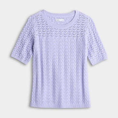 Women's Croft & Barrow® Elbow Pointelle Pullover Sweater