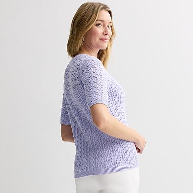 Women's Croft & Barrow® Elbow Pointelle Pullover Sweater
