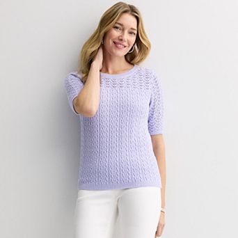 Women's Croft & Barrow® Elbow Pointelle Pullover Sweater