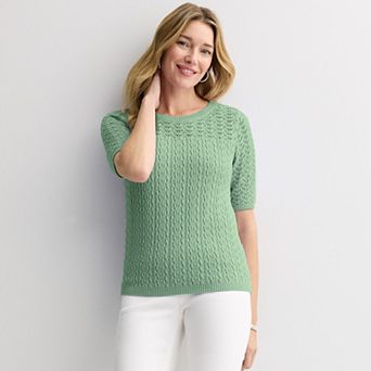 Women's Croft & Barrow® Elbow Pointelle Pullover Sweater