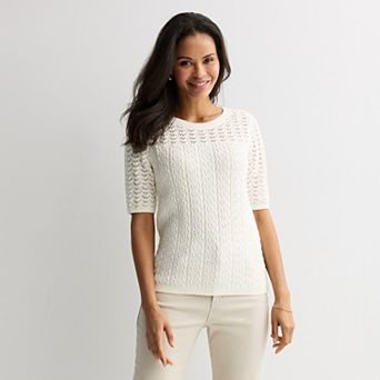 Women's Croft & Barrow® Elbow Pointelle Pullover Sweater