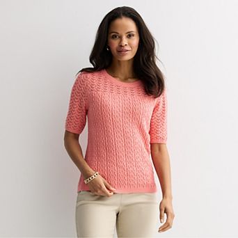 Women's Croft & Barrow® Elbow Pointelle Pullover Sweater