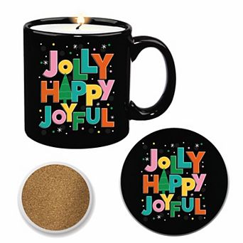 COURTSIDE MARKET Joyful Brights Peppermint Candle Mug & Coaster Set