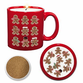 COURTSIDE MARKET Gingerbread Men Brown Sugar Candle Mug & Coaster Set