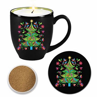 COURTSIDE MARKET Festive Tree II Peppermint Candle Mug & Coaster Set