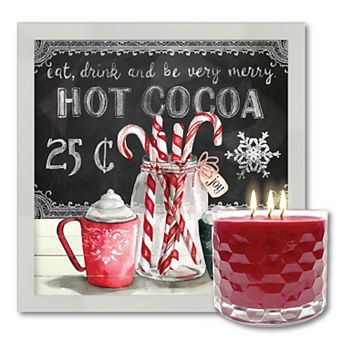 COURTSIDE MARKET Candy Cane Peppermint Framed Artboard & Candle Set of 3 Candle