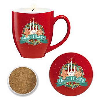 COURTSIDE MARKET Warm Wishes Peppermint Candle Mug & Coaster Set