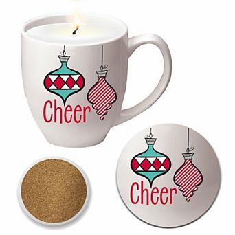 COURTSIDE MARKET Joyful Ornaments Hot Cocoa Candle Mug & Coaster Set