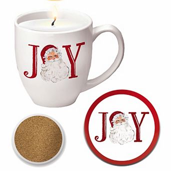 COURTSIDE MARKET Santa Joy Snickerdoodle Candle Mug & Coaster Set