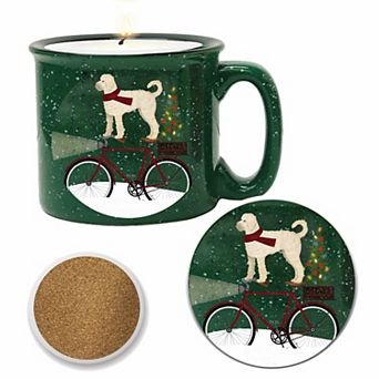 COURTSIDE MARKET Doodle Peppermint Candle Mug & Coaster Set