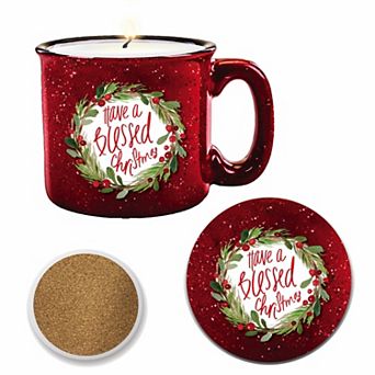COURTSIDE MARKET Blessed Christmas Peppermint Candle Mug & Coaster Set