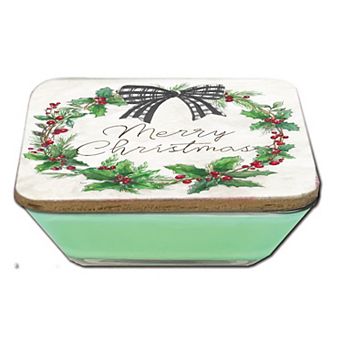 COURTSIDE MARKET Christmas Wreath Baked Apple Pie Artboard Lid & Candle