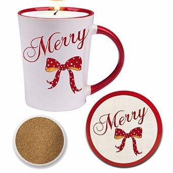COURTSIDE MARKET Merry-Bow Peppermint 12-oz. Scented Candle Mug & Coaster Set