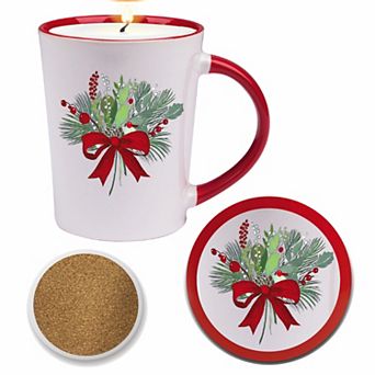 COURTSIDE MARKET Greenery Hot Cocoa 12-oz. Scented Candle Mug & Coaster Set
