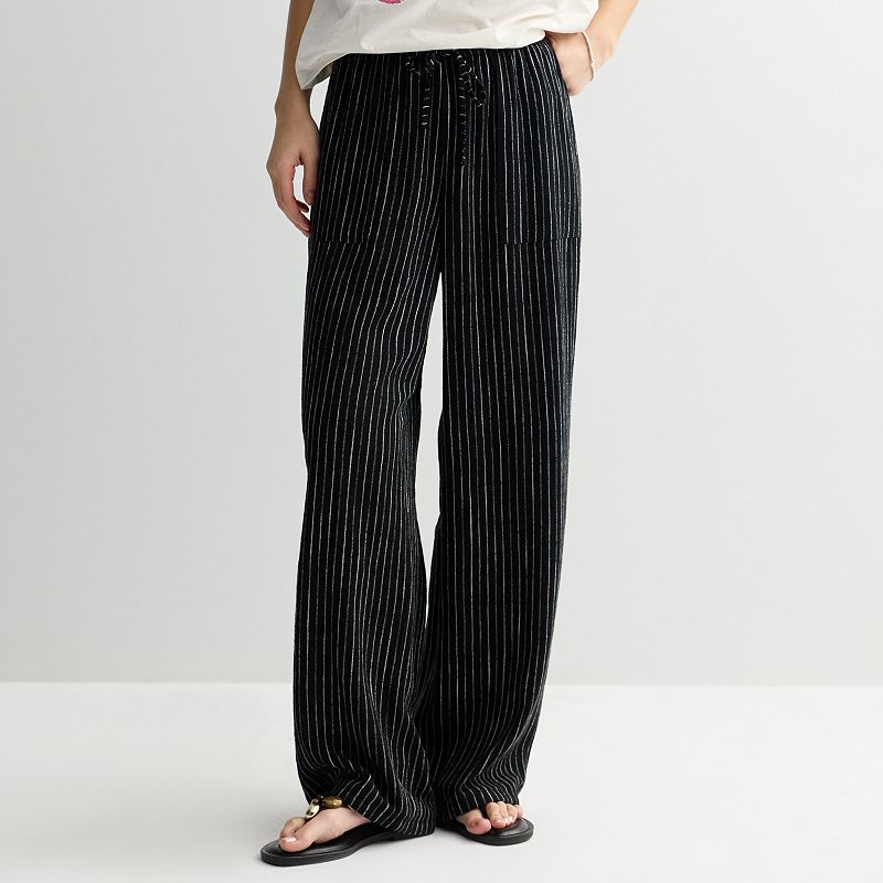 Juniors' Pink Republic Wide Leg Linen Blend Pants, Girl's,