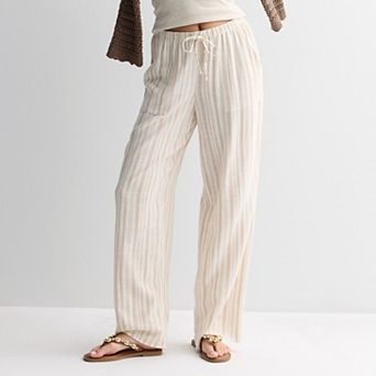 Juniors' Pink Republic Wide Leg Linen Blend Pants